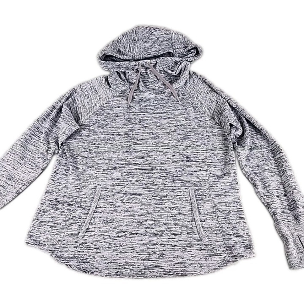 Athleta Techie Hoodie Heather Gray Womens XL Thumbholes Pockets 438671-02